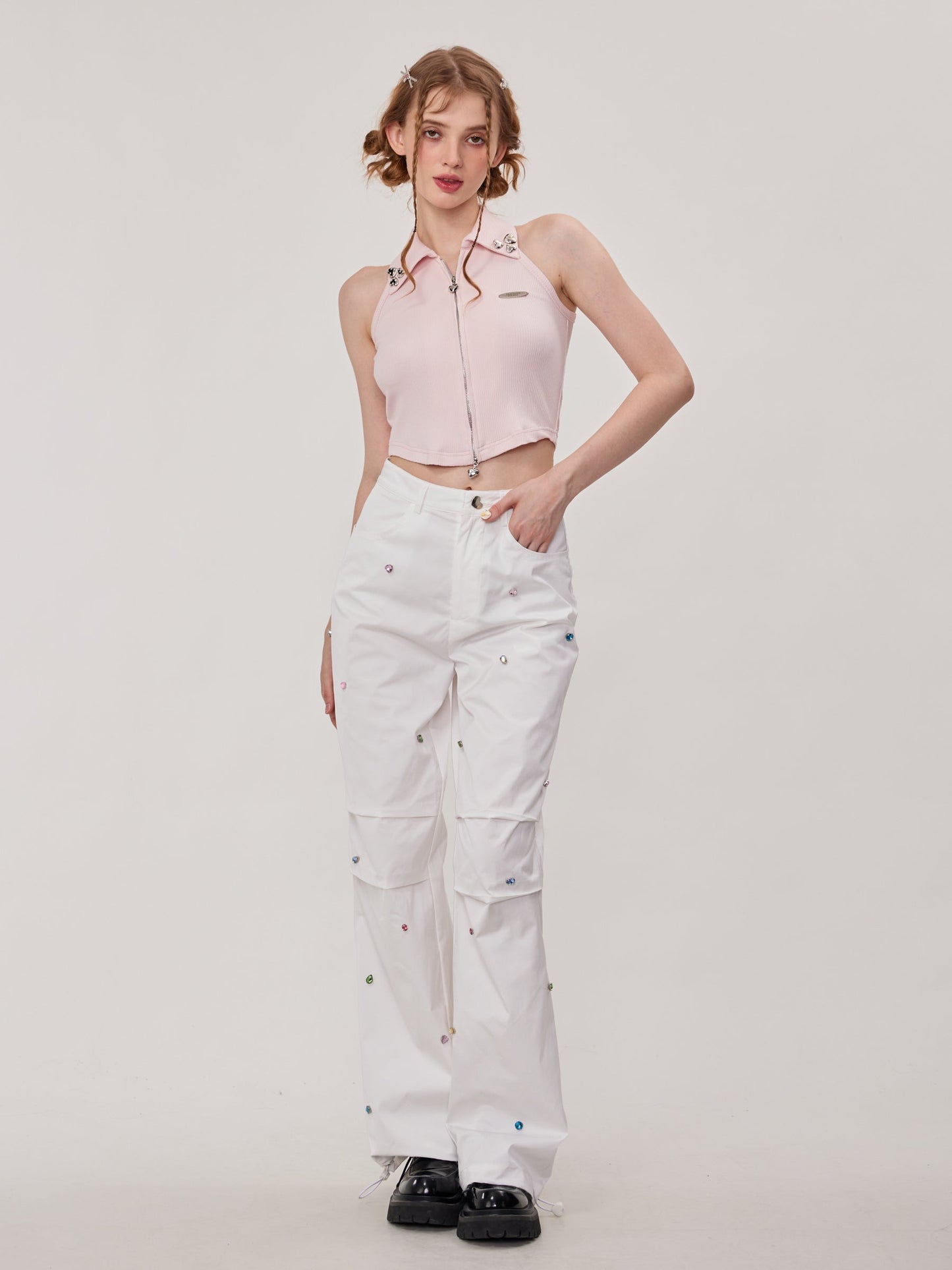 Diamond Halter Neck Zip Shirt ZZF0265