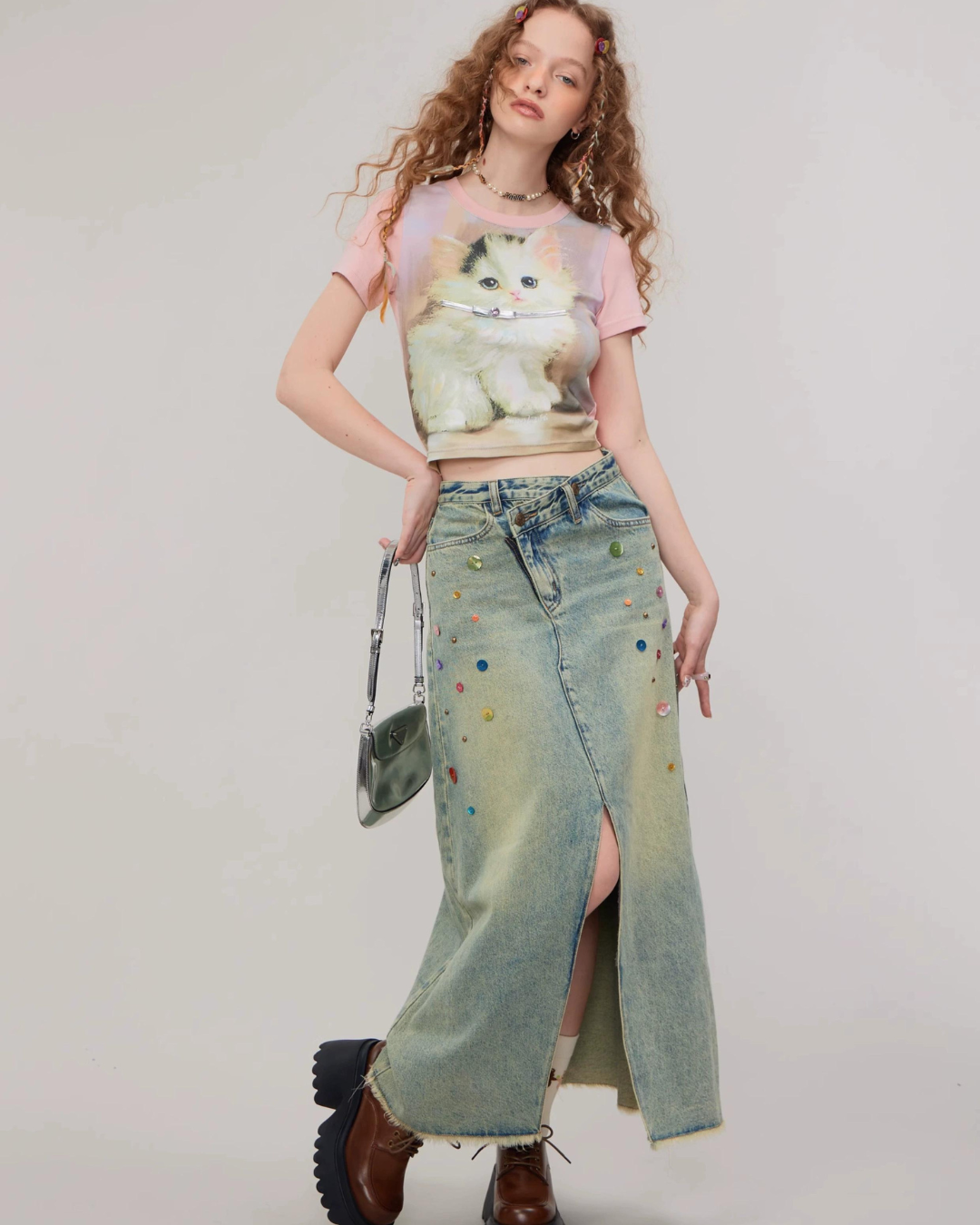 Retro Pink Cat Short Sleeve T-Shirt ZZF0271